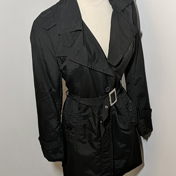 ✔️Miss Lili Black Belted Trench Coat Medium - Picture 5 of 14